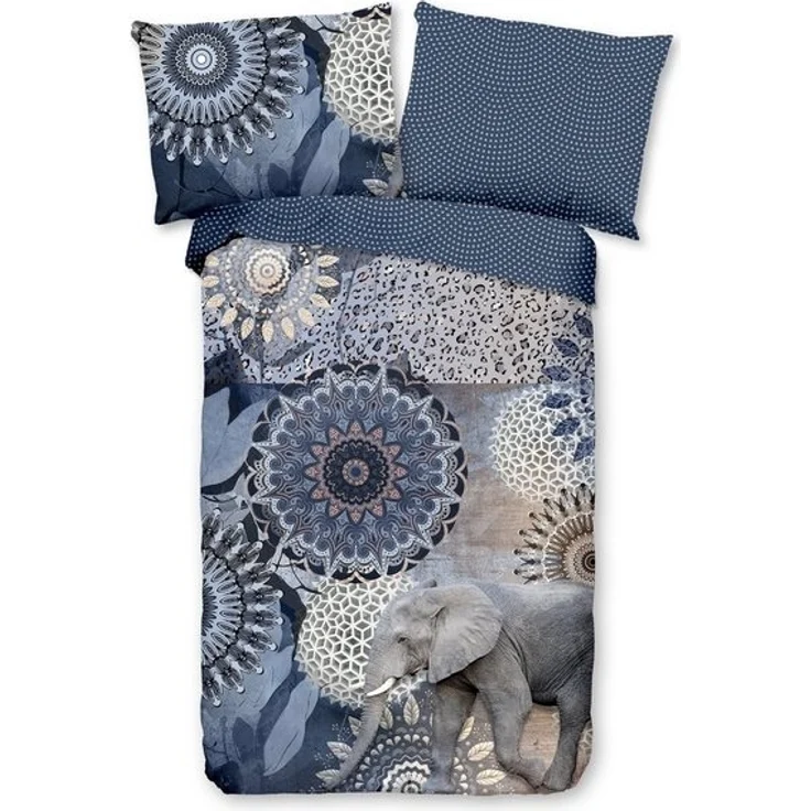 Traumschloss Bettwäsche Comfort Baumwolle, Flanell, 2 teilig, blaue Mandalas mit Elefant – Bild 3