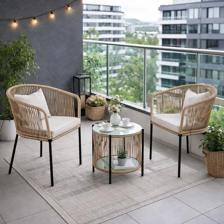 Balkonset Gartenset Bistro Set Gartenmöbel Set Outdoor Rope Sitzgruppe Beige – Bild 1