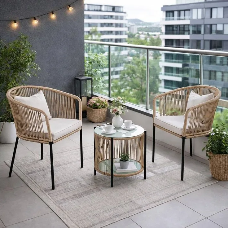 Balkonset Gartenset Bistro Set Gartenmöbel Set Outdoor Rope Sitzgruppe Beige