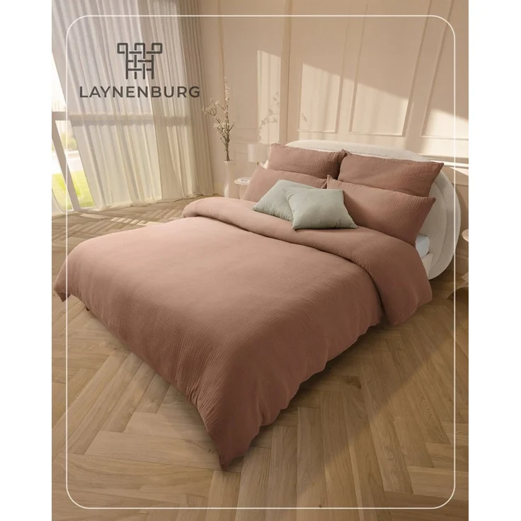 Laynenburg Bettwäsche Musselin aus 100% Baumwolle in 135x200 oder 155x220 cm, atmungsaktiv & bügelfrei – 3 lagig mit Reißverschluss & Haltebändern