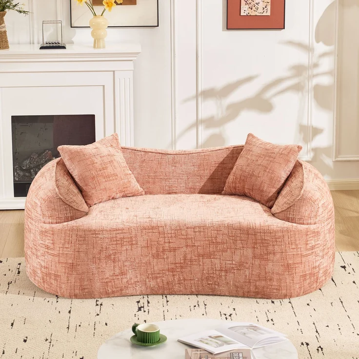 Gebogenes 2-Sitzer Sofa, ergonomisch gepolstert mit Federkern, fertig montiert & pflegeleicht,Rosa – Bild 6