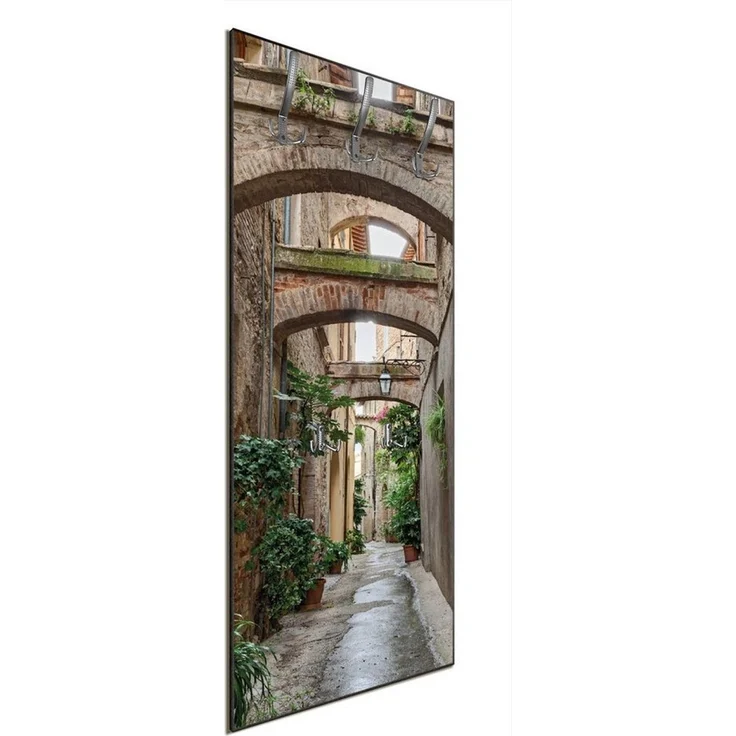 Wallario Garderobenpaneel Grüne italienische Gasse - mit alten Bögen (1-teilig, inkl. Haken), 50x125 cmHolz – Bild 2