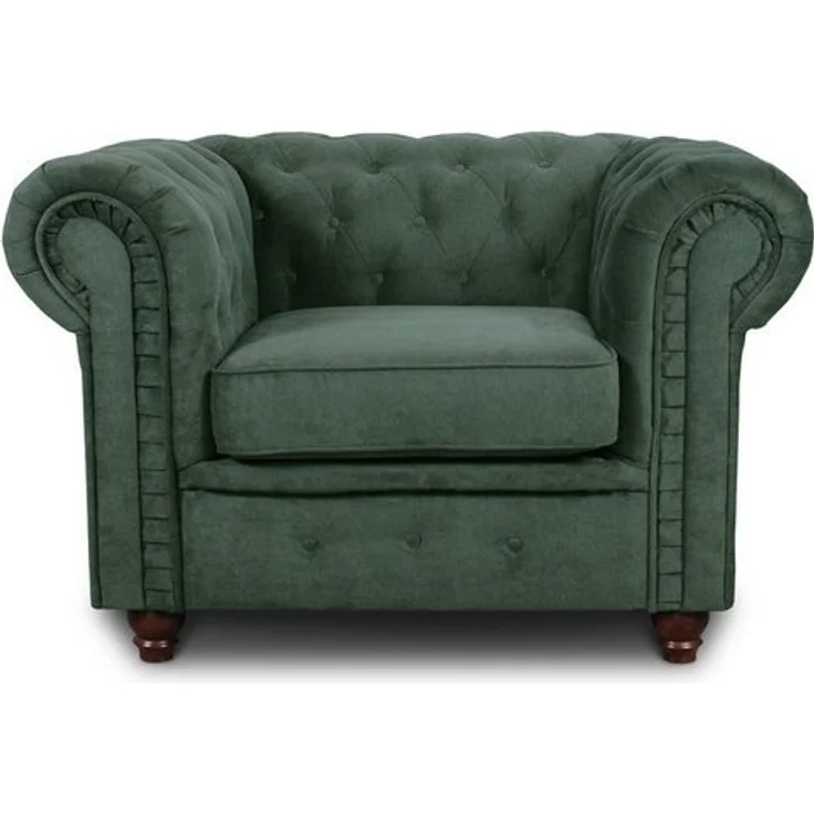 Sessel Chesterfield Asti - Couch, Couchgarnitur, Couchsessel, Loungesessel, Stühl, Holzfüße - Glamour Design (Grün (Capri 74)) – Bild 4