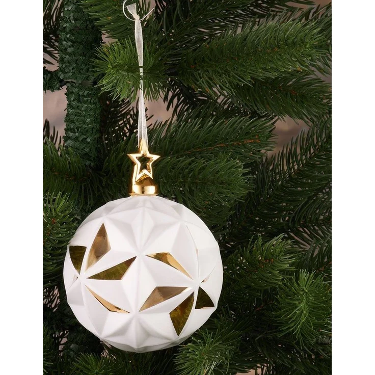 BRUBAKER Weihnachtsbaumkugel Premium Weihnachtskugel Stern Weiß Gold mit 3D Oberfläche (1 St), 10 cm Weihnachtsbaumkugel - Weihnachtsdekoration – Bild 2