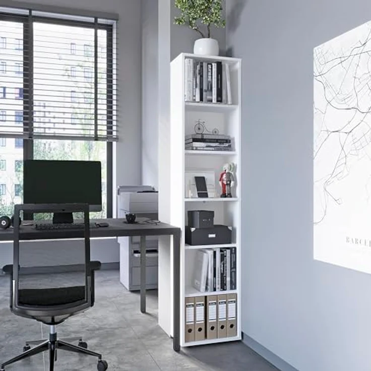 KOMTO Bücherregal Lumo 40 cm Weiß Regal mit 3, 4 or 6 Ebenen und Höhenverstellbare, Regale Standregal Aufbewahrungsregal Bookshelf – Bild 6