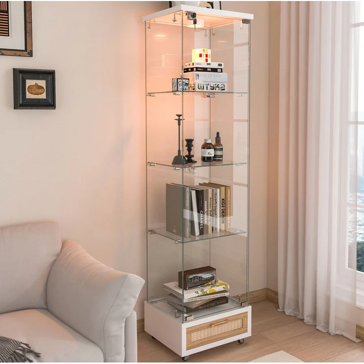 Glasvitrine 42,5x36,5x167 cm in Weiß mit Schubladen und LED-Beleuchtung – Bild 3