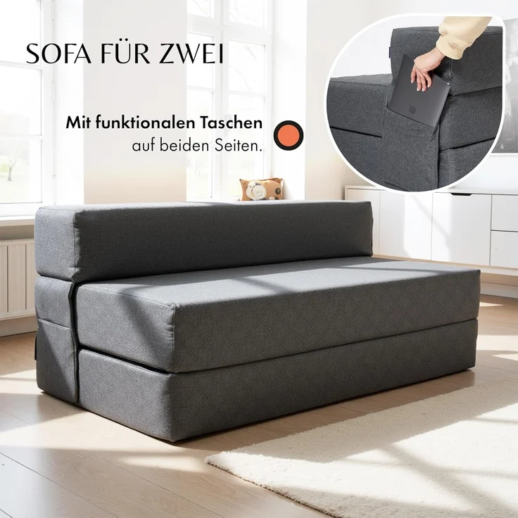 Klappmatratze Schlafsofa für 2-140x200x20 cm Gästebett Klappbar - Test SEHR GUT, DYNMC you, (Klappmatratze Mittel Hart H3 - Gästematratze Klappbar) – Bild 5