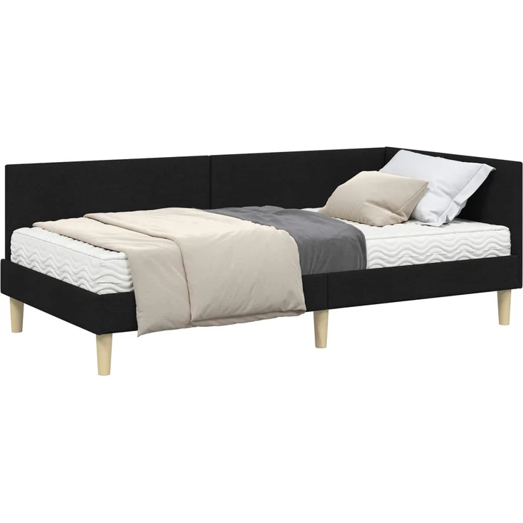 vidaXL Eckbettgestell mit Matratze 2 stk. Schwarz 90 x 190 cm Stoff 3393735 – Bild 2