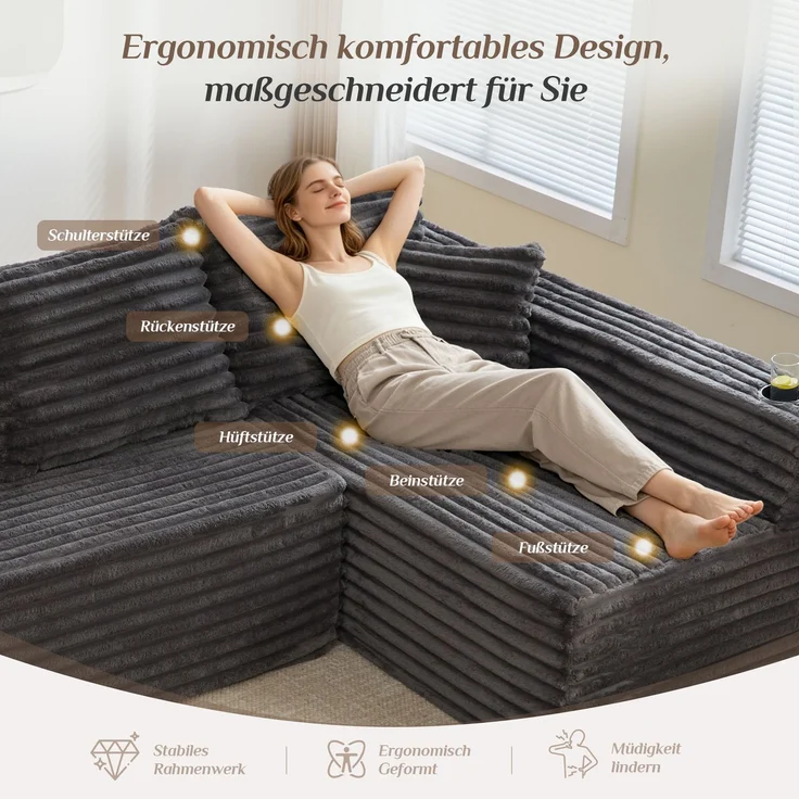ZUBALIYA Wohnlandschaft 155x88 cm, mit Samtbezug, mit Cordbezug, mit breiten Armlehnen, mit Schaumstoffpolsterung – Bild 4