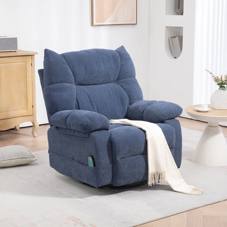 MELAYR, Massagesessel mit Wärme- & Liegefunktion, drehbar, bis 150 kg, Metallgestell, 98x90x98cm, Blau – Bild 4