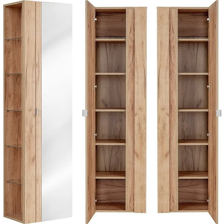 Badezimmer Hochschrank mit Spiegel TOSKANA-56 in Wotaneiche Nb. B/H/T ca. 45/170/33cm