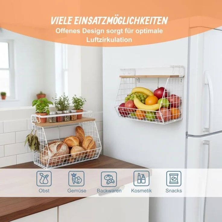 Relaxdays Obstkorb Wandregal magnetisch 2er Set – Bild 3