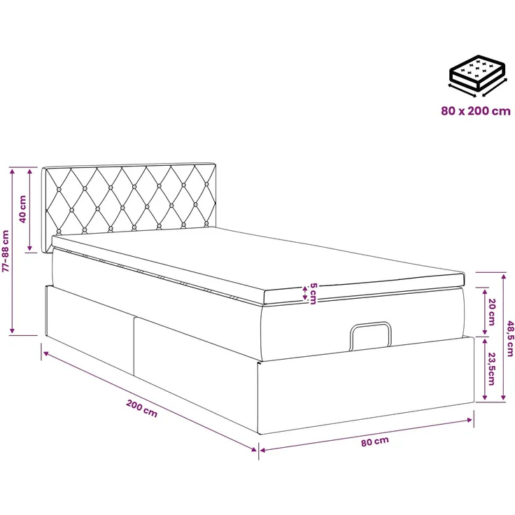 vidaXL Ottoman Bett mit Matratze mit Kopfteil Schwarz 80 x 200 cm Samt 3456449 – Bild 12
