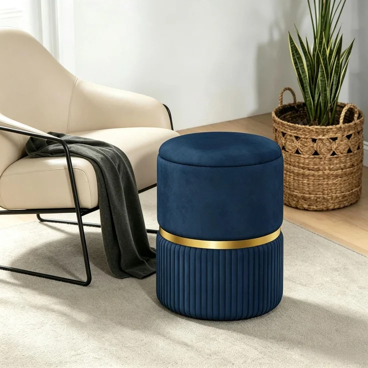 Hocker Fußhocker mit Stauraum aus Kord, 36 x 36 x 44 cm, für Wohnzimmer und Schlafzimmer(nur mit Hocker Fußhocker)--Blau--36x36x44cm--YOUDENOVA – Bild 2