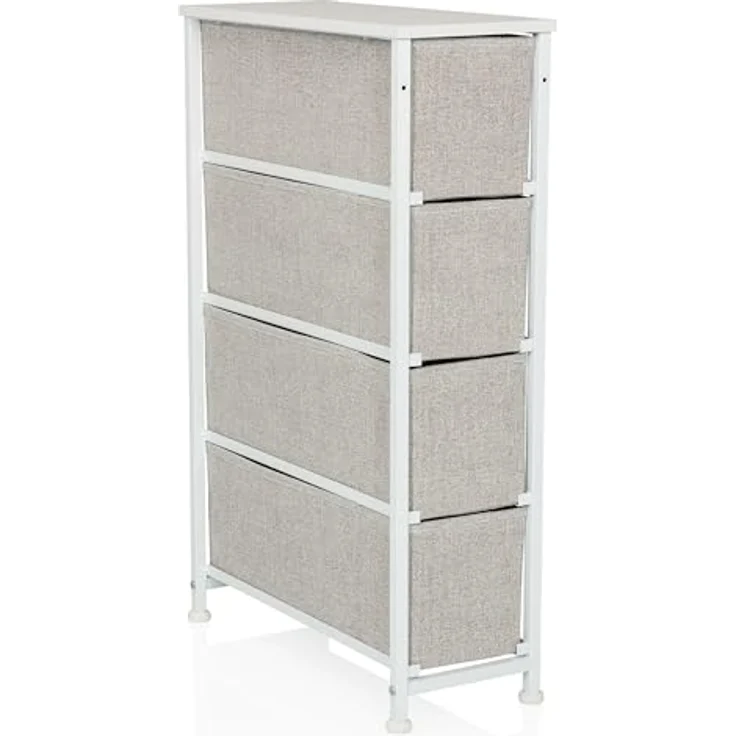 hjh LIVING Kommode mit 4 Stoffschubladen FOLDRESS S 20 x 48 x 76 cm Schubladenkommode Organizer, höhenverstellbare Fußgleiter, Metall-Gestell, Grau – Bild 9