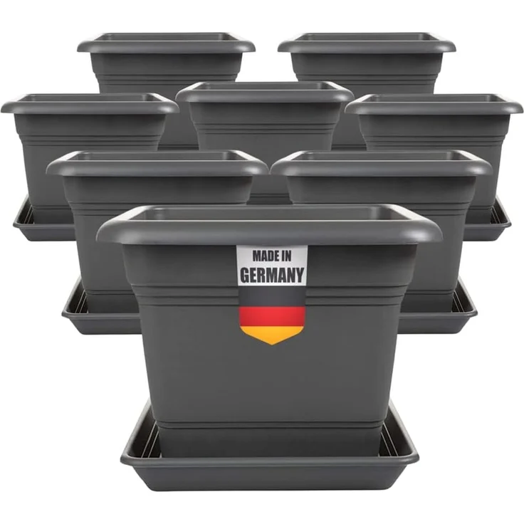 2friends Pflanzkübel 8er Set Anthrazit Pflanzkübel Eckig mit Untersetzer, ‎28 x 28 x 22 cm Blumentopf für Tomaten und Blumen für Balkon & Garten – Bild 1