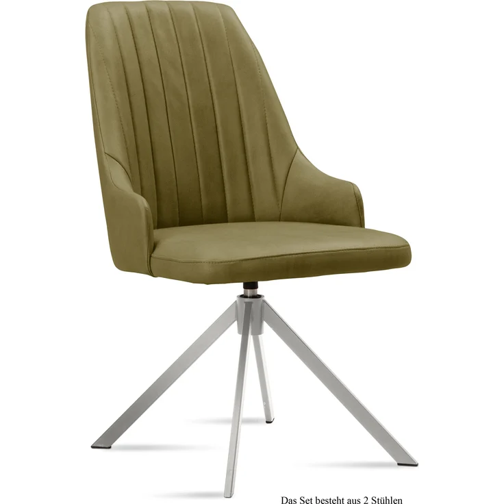 Esszimmerstuhl drehbar (2er-Set) Davorka 52x91x60 Edelstahl/Olivgrün