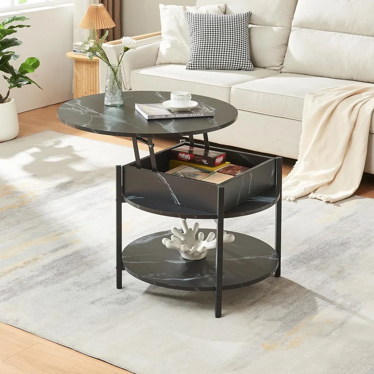 Couchtisch Kandas mit Hebeplatte 70x49 cm Marmoroptik, schwarz [en. casa] – Bild 2