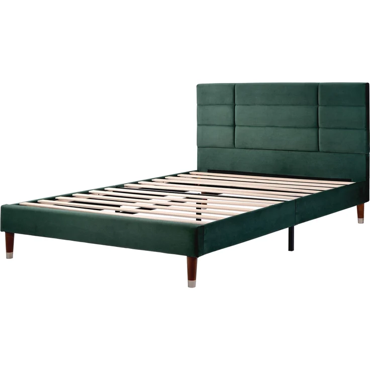 Polsterbett 140x200 mit hohem Kopfteil, Stauraum unter dem Bett, Leinenbezug, stabiles Doppelbett für Schlafzimme,Grün,mit matratze – Bild 3