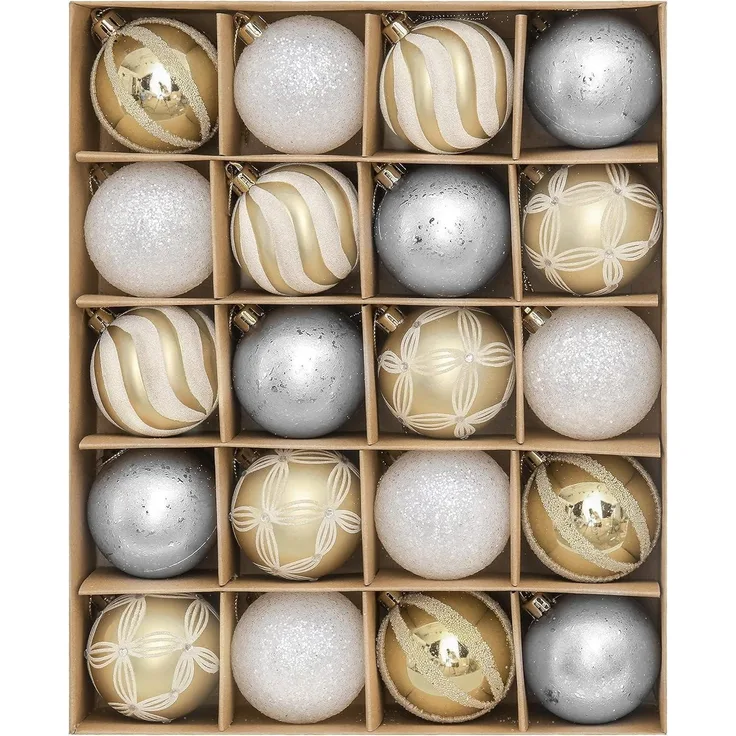 Valery Madelyn Weihnachtskugeln 20 Stücke 6cm Gold Weiß Christbaumkugeln