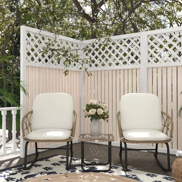 MELAYR, Schaukelstuhlset Schaukelstühle Bistro-Set, Bohostil, PE-Rattan, wetterbeständig, 63 x 82 x 75 cm, Gelb+Creme – Bild 4