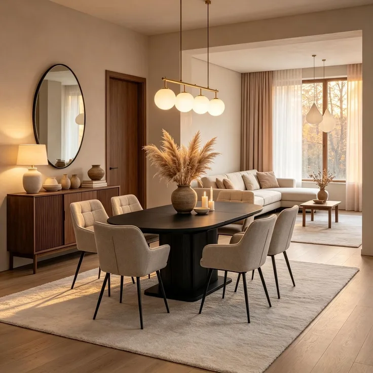 OOID Ausziehbarer Esstisch mit Stauraum + 6 Stühlen, für kleine & große Wohnbereiche (Schwarz +Beige)