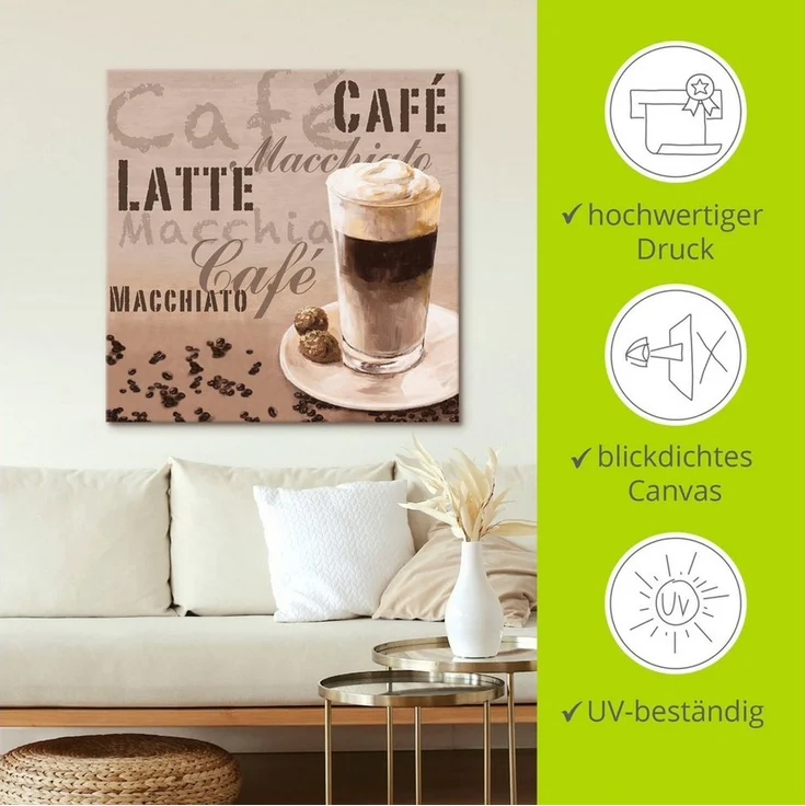 Artland Leinwandbild Kaffee - Latte Macchiato, Getränke (1 St), auf Holzrahmen gespannt – Bild 4