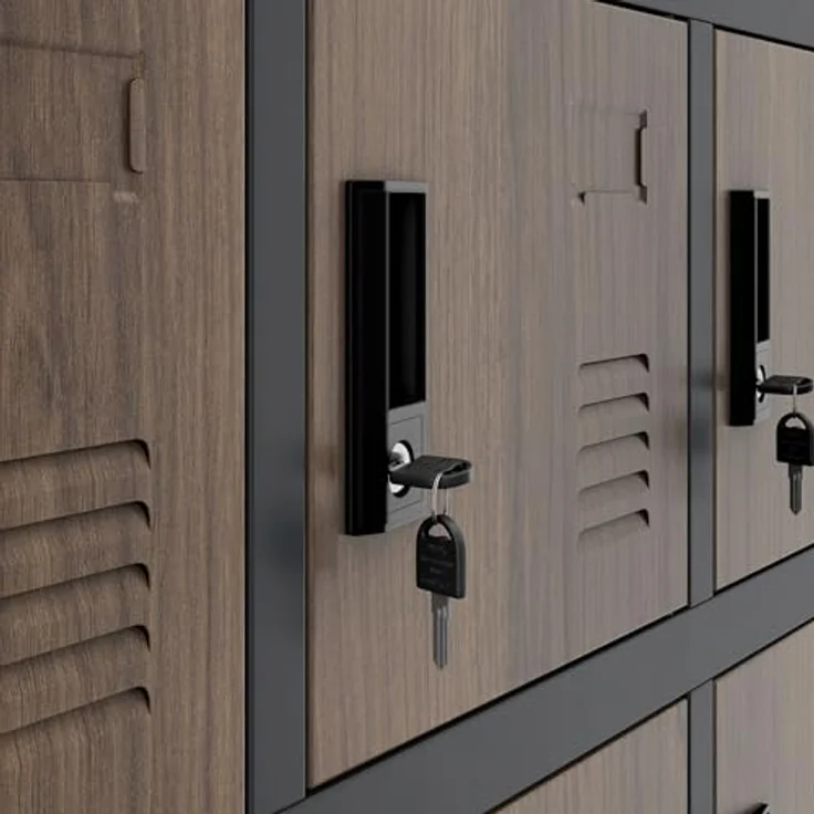 Jan Nowak Umkleideschrank 3B6A Fächerschrank Schließfachschrank mit 18 Fächern Metall Pulverbeschichtung 185 cm x 90 cm x 40 cm (Anthrazit-Holz) – Bild 5