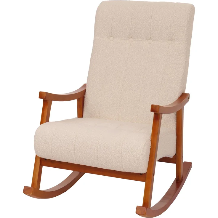 Schaukelstuhl HWC-K10, Relaxsessel, Holz FSC® Stoff/Textil Bouclé (450g/m²) ~ creme, Gestell Walnuss-Optik – Bild 9