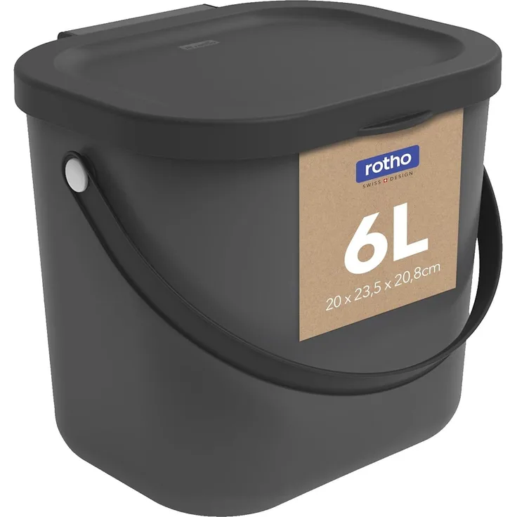 Rotho 'Albula' Biomülleimer mit Deckel, Kunststoff (BPA-frei), 6 Liter, Grau