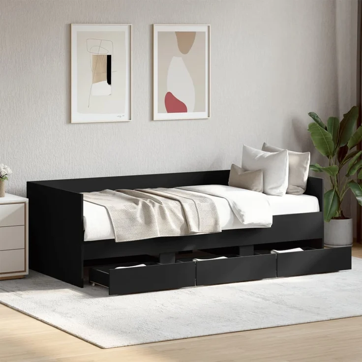 vidaXL Tagesbett mit Schubladen ohne Matratze Schwarz 75x190 cm 3280833 – Bild 1