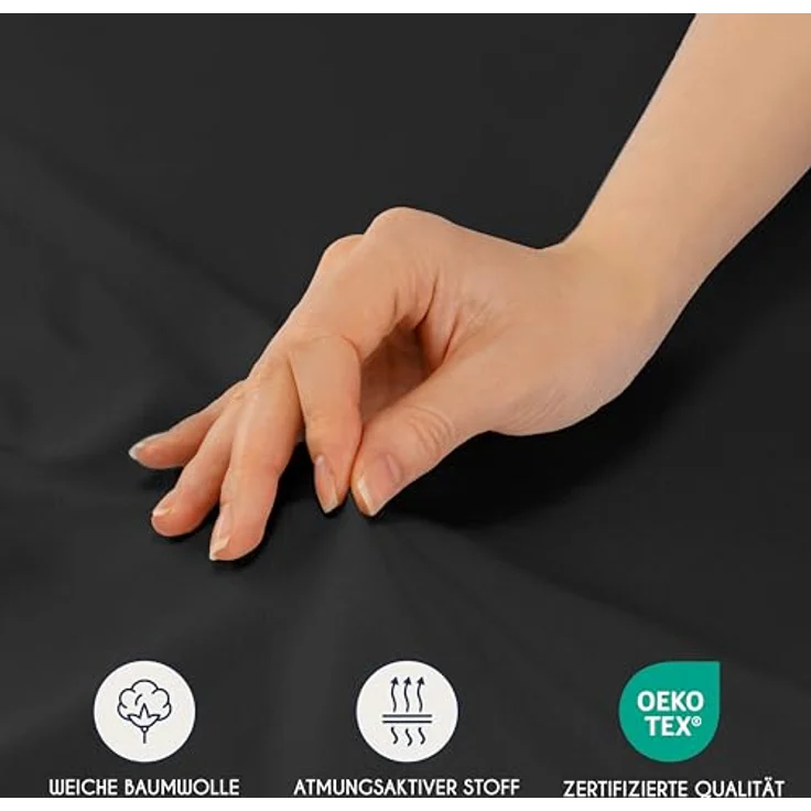 Dreamzie - Spannbettlaken 180x200 cm - Baumwolle Oeko Tex Zertifiziert - Schwarz - 100% Jersey Spannbetttuch 180x200 – Bild 6