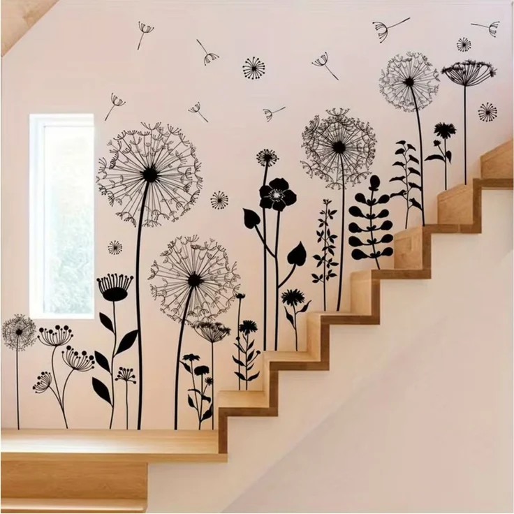 Montegoni Wandsticker Dandelion Wandtattoo – Selbstklebende Löwenzahnblumen für Wände (Einzelset, 1 Wandtattoo-Bogen), Selbstklebend, rückstandslos abziehbar, einfach anzubringen, modern – Bild 4
