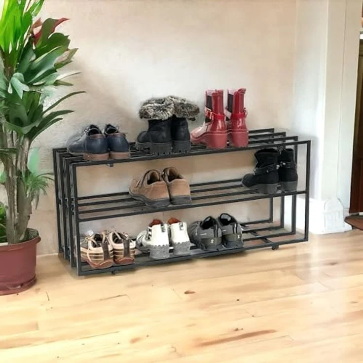 DanDiBo Schuhregal Metall Schwarz 3 Ebenen 96552 Schuhablage Schuhständer Modern Stabil Massiv Schuhschrank Ablage – Bild 2