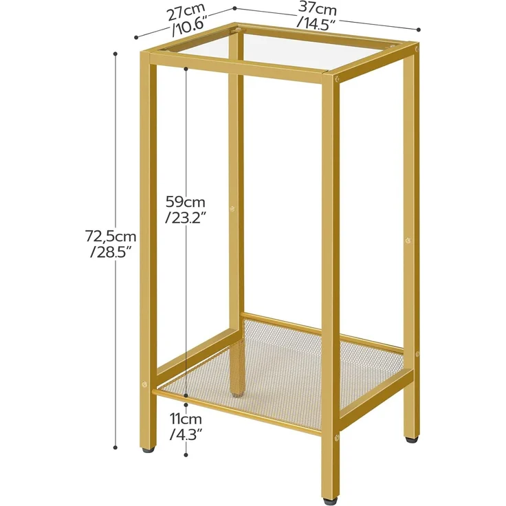 HOOBRO Beistelltisch Hoch, Telefontisch mit Verstellbarer Netzablage, Schmaler Nachttisch, Sofatisch, 37 x 27 x 72,5 cm, für Büroflur, Wohnzimmer, Industrie-Design, Gold EGD03DH01 – Bild 3
