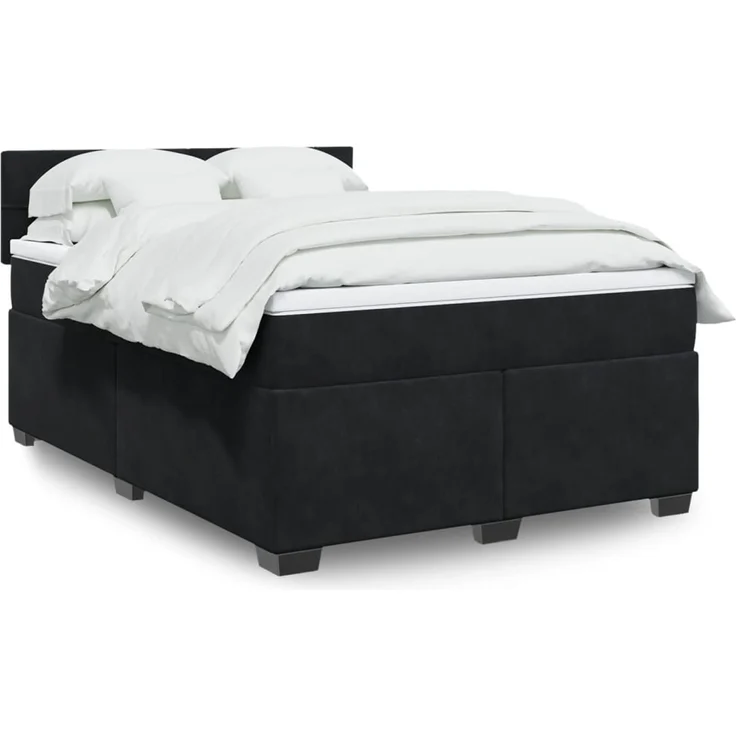 vidaXL Boxspringbett mit Matratze Schwarz 160x200 cm Samt 3286356 – Bild 1