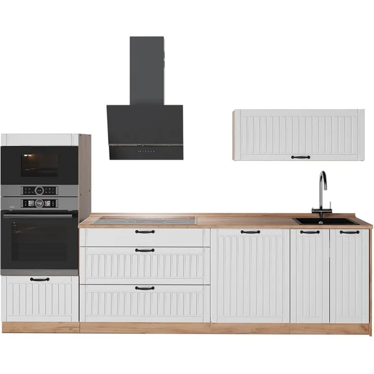Küchenzeile Fame-Line Weiß Landhaus/Goldkraft Eiche 280 cm, AP Eiche Vicco – Bild 1