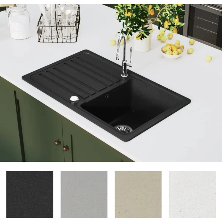 Küchenspüle | Granitspüle mit Abtropffläche Reversibel Schwarz – Bild 3