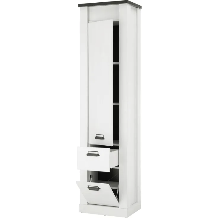 Schuhschrank Stove in weiß Pinie und anthrazit Landhaus 51 x 201 cm
