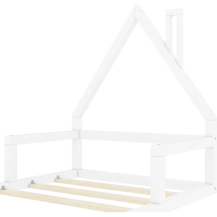 Kinderbett 90x200 cm in Hausform, Weiß,stabiles Flachbett mit 7 Lattenrosten, modernes Hausbett,leicht zu montieren und pflegeleicht – Bild 10