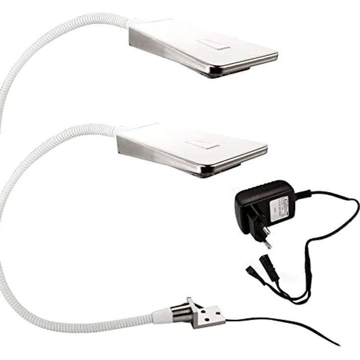 SOTECH 2 x LED Bettleuchte Luminoso, flexibles 2er Set in Weiß mit 3-stufiger Helligkeitseinstellung und Netzteil