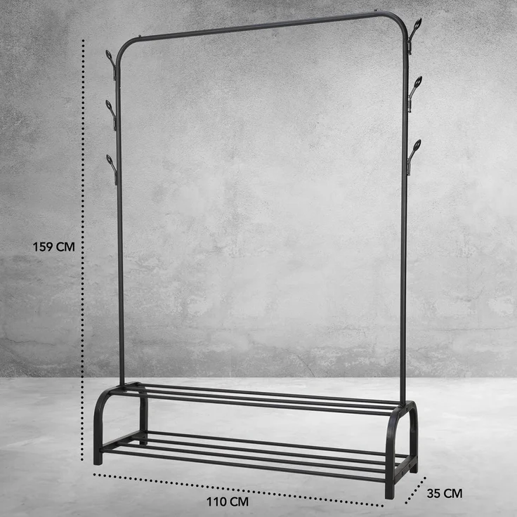 Brixy Garderobenständer - Garderobenständer - 102x34x152cm - Garderobenständer Mit Schuhregal - Industriell - Metall - Schwarz – Bild 8