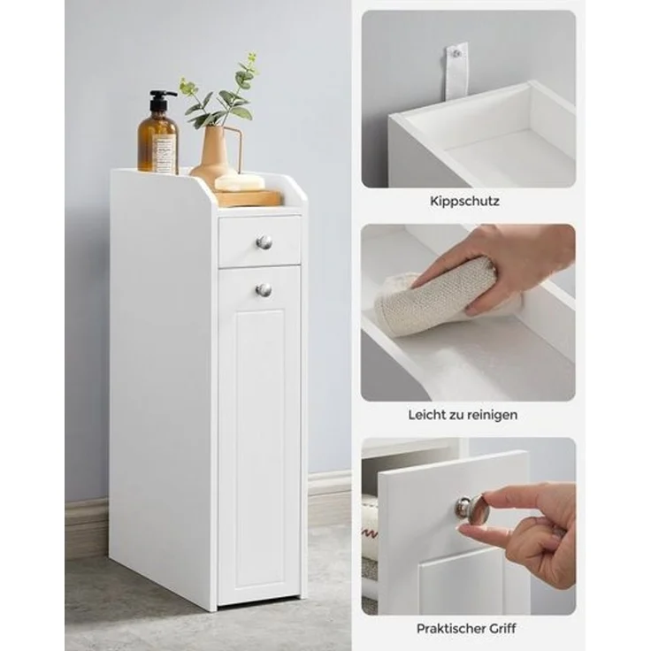 Vasagle Badkommode Badezimmerschrank Toilettenschrank mit Schubladen, MDF Weiß, 40 x 18 x 70 cm – Bild 5