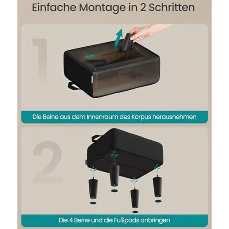 SONGMICS Sitzhocker, Fußhocker, Leinenimitat, Hocker, Dicke Polsterung, bis 150 kg belastbar, für Wohnzimmer Schlafzimmer Eingangsbereich, tintenschwarz – Bild 6
