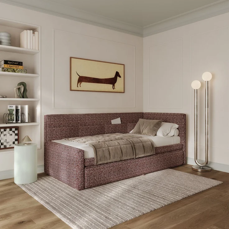 Selsey 'Nesmi' Polsterbett mit Bettkasten, Webstoff Braun, 90x200 cm – Bild 2