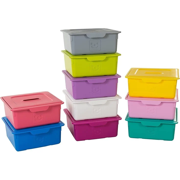 Iris Ohyama, Kunststoff-Aufbewahrungsbox für Kinder, 2er-Set, 10 l, BPA-frei -KDL-330 - Grün, stapelbar, Verschlussclips - B33 x T31,5 x H13,5 cm – Bild 2