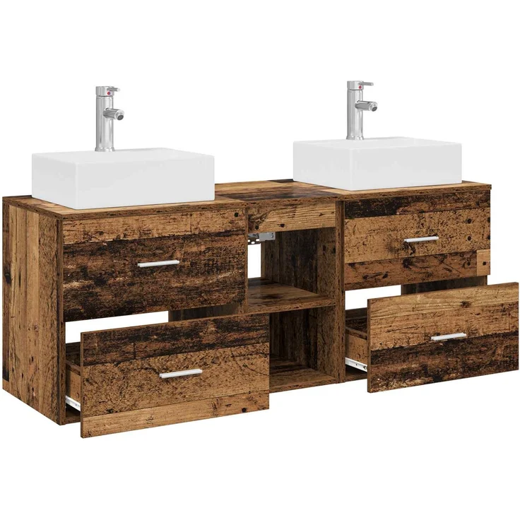 vidaXL Badezimmerschrank-Set 3 stk. Altholz 129 x 41 x 79,5 cm 3405841 – Bild 4