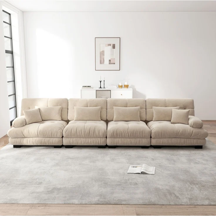 DESVIAE Sofa modular aus Chenille Hellbraun mit Tiefensitz und Dekokissen, 406 x 77 x 81 cm – Bild 2