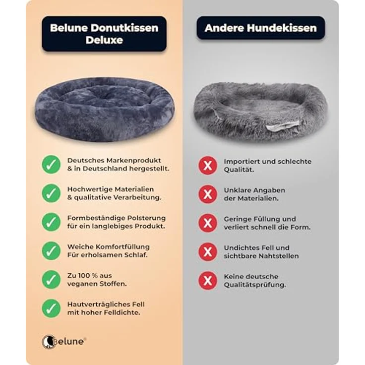 Belune Tierbett Deluxe - kuschelweiches Donutkissen - Made in Germany, vegane Materialien, verschiedene Größen und Farben, extra gemütlich, Made in Germany – Bild 8