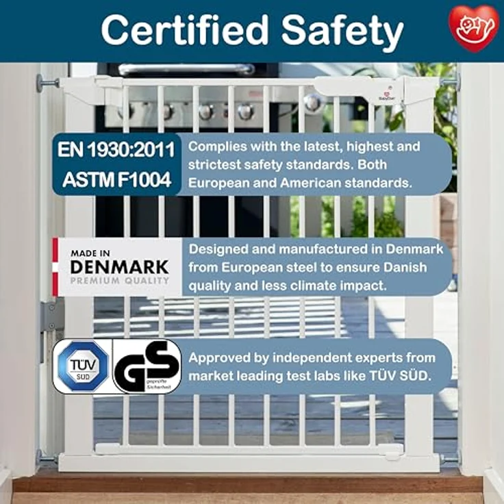 BabyDan Premier, extra breites Treppenschutzgitter mit Druckbefestigung, deckt Öffnungen zwischen 126-132,2 cm ab, Babygitter/Sicherheitsgitter, Metall, weiß, Made in Denmark - – Bild 7